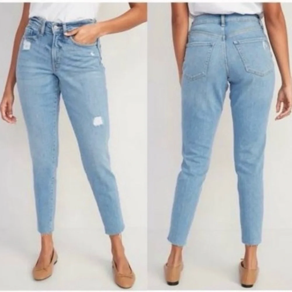 Old Navy High-Rise O.G. Straight secret-smooth pockets distressed jeans EUC sz 0 - Picture 1 of 6